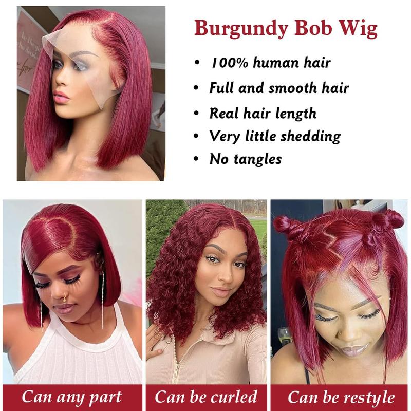 human hair bob 99J Bob Wig Human Hair Wigs 13X4 Straight Lace Front Wigs for Black Women Pre Plucked 180% Density Straight Burgundy Human Hair Short Bob Wig Human Hair (99J Bob Wig 10inch)