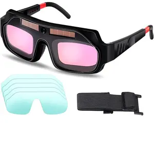 True-color Welding Glasses 3/11 Automatic Dimming with 5 Protective Plates and Headband for Safety dark  mode  glasses Gold Darkening Welding Lens