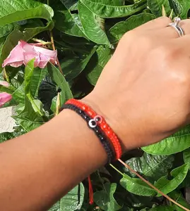 Adjustable Evil Eye Friendship Bracelet - Black - Red