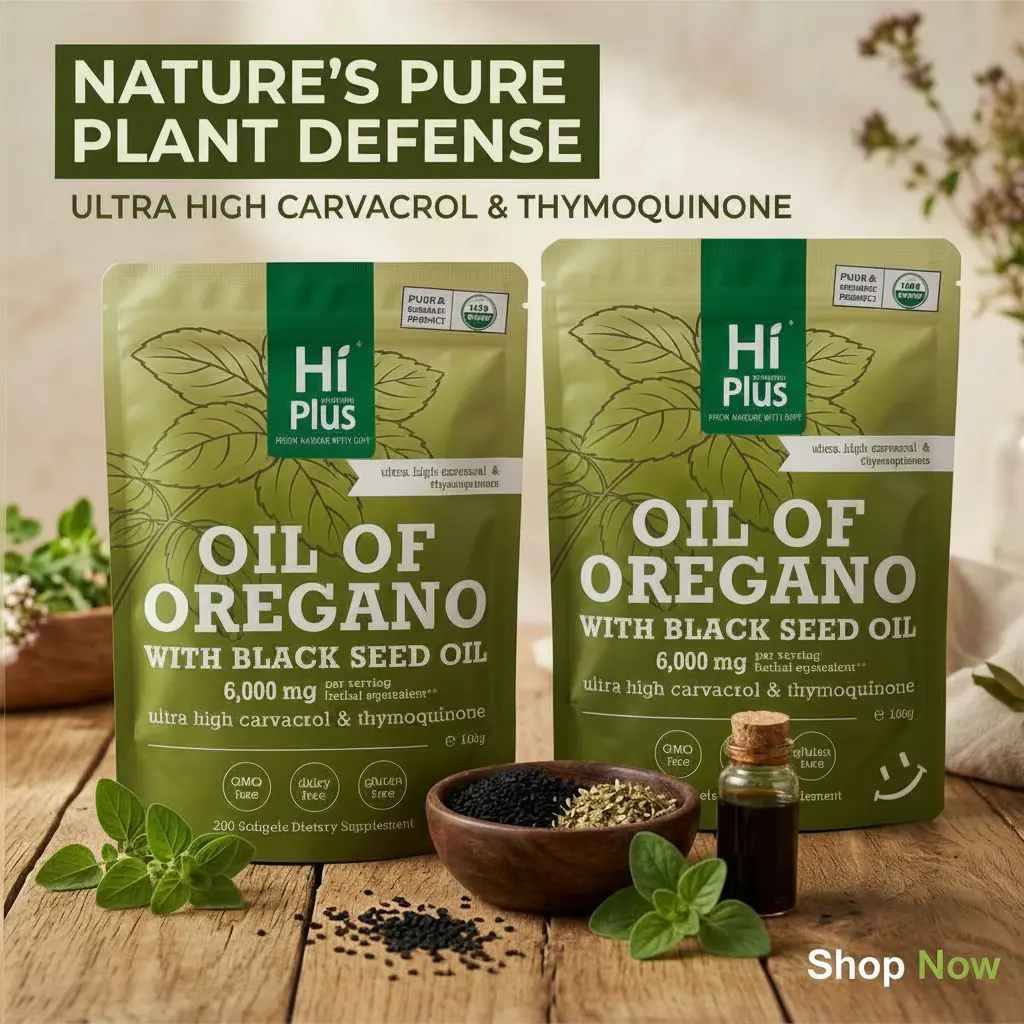 HiPlus 2-Pack Natural Organic Oregano Oil & Black Seed Oil Dietary Supplement (6000mg with Carvacrol), Plant-Based, Non-GMO, 300 Softgels for Daily Wellness Support, Natural Organic Supplement