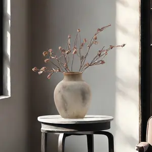 Ceramic Vase, 1 Count Antique Style Short Round Belly Vase, Flower Arrangement Vase, Indoor Flower Arrangement Vase, Home Decor, Ornaments, Decorative Flower Vase