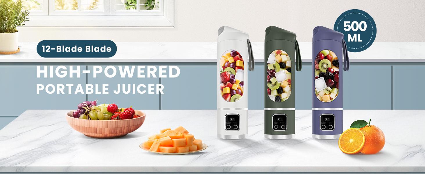 Portable Blender for Shakes and Smoothies - 500ml USB Rechargeable Personal Maker, Mini Electric Juicer Cup for Protein Drinks & Fruit Blending, Compact Travel & Home Kitchen Appliance (Home Supplies, Party Gift Option)