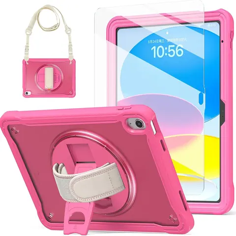 Transparent Durable Tablet Case with Scratch-Resistant Tempered Glass Screen Protection, Kickstand, Pencil Holder, Adjustable Strap for iPad 11th Gen (11in,2025,A16) & 10th Gen (10.9in,2022) - Girls' Preppy Pink Tablet Accessory (Includes Holder)