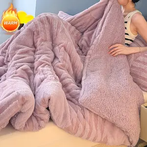 Soft Artificial Rabbit Fur Blanket, Round Flannel Throw, Cozy Home Nap Blanket, Perfect for Sofa Bed Camping, Faux Fur Throw