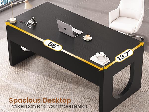 SEDETA Modern Office Desk with 3 Drawers, 55" Executive Desk with U-Shaped Legs, Wood Computer Desk with Power Outlet, Home Office Desks with Relief Texture SEDETA Modern Office Desk with 3 Drawers, 55" Executive Desk with U-Shaped Legs, Wood Computer Desk with Power Outlet, Home Office Desks with Relief Texture