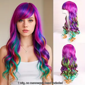 28 Inch Women's Wig with Bangs Curly Synthetic Fiber Net, Natural Comfortable Versatile Wig for Party Cosplay Daily Travel Events Synthetic Curly Wigs