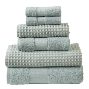 Modern Threads Cobblestone 6-Piece Yarn Dyed Towel Set, Misty Blue