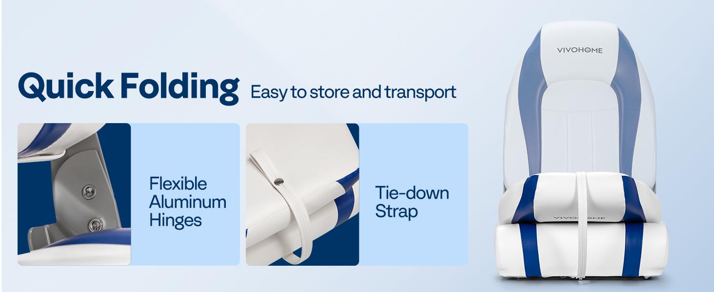 VIVOHOME 2 Pack Folding Boat Seats, Waterproof Boat Captain Chairs, 4 Mounting Screws Included