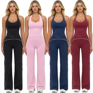 Women's 2-Piece Breathable Athleisure Sportswear Set - H-Shaped Back, Bell-Bottom Pants, Suitable for Yoga, Daily Casual Wear, Matching Sets For Women, Women's Matching Sets Athletic Workout Set