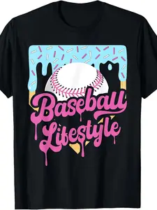 Baseball Lifestyle Home Plate Ice Cream Drip Men Boys Youth T-Shirt| Vintage Crew Neck, Slight Stretch Fabric, Regular Fit, All-Season Drawing Pattern