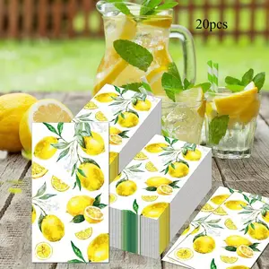 Lemon-Themed Napkins, Featuring Yellow Citrus Fruit Designs. These Disposable Hand Towels Are Perfect for Summer Occasions, Disposable Tableware, Party Supplies