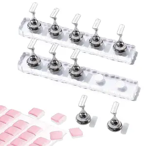 2 Set Nail Holder for Painting Nails, Transparent Acrylic Nail Stand for Press on / Fake Nail Tips Training / Nails Display with 96 Pcs Reusable Adhesive Putty (Clear)