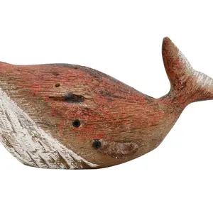 Wooden Whale Decor Tabletop Nautical Decor Solid Wood Whales Statue Sculpture Standing Coastal Decor Beach Figurines for Home Sea Decor for Bathroom Ocean Theme House Decor 3.35 Inches Tall