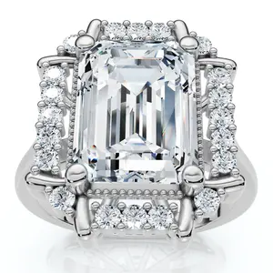 4 1/4 Ct Emerald Moissanite & Diamond Engagement Ring White Yellow or Rose Gold