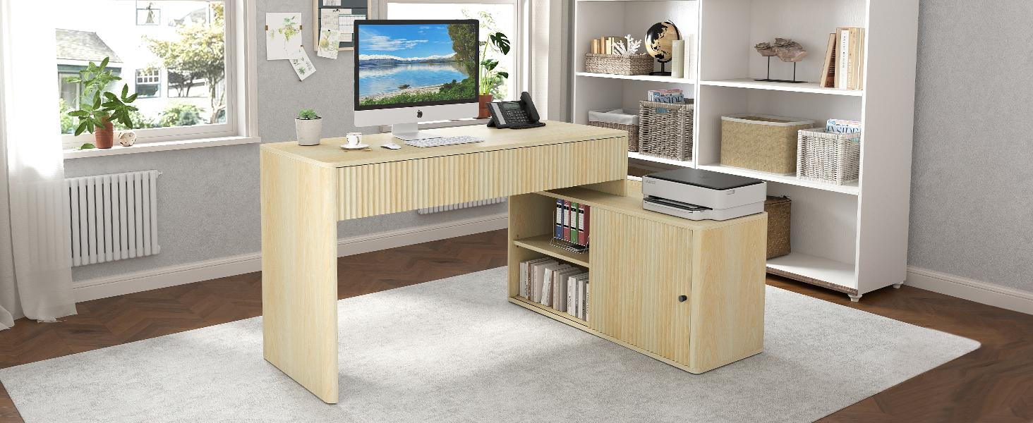 Giratree Modern Computer PC Desk Table with Storage, Corner L Shaped Desk with Drawers, Home Office Desk for Bedroom and Small Space, for Writing, Executive, Study, Work, Vanity
