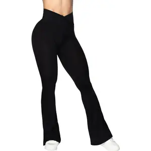 Flare Leggings, Crossover Yoga Pants with Tummy Control, High-Waisted and Wide Leg
