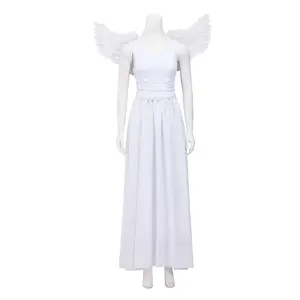 Romeo and Juliet Costume 1996 White Dress Juliet Angel Costume Peasant Chemise Dress with Feather Wings Adult