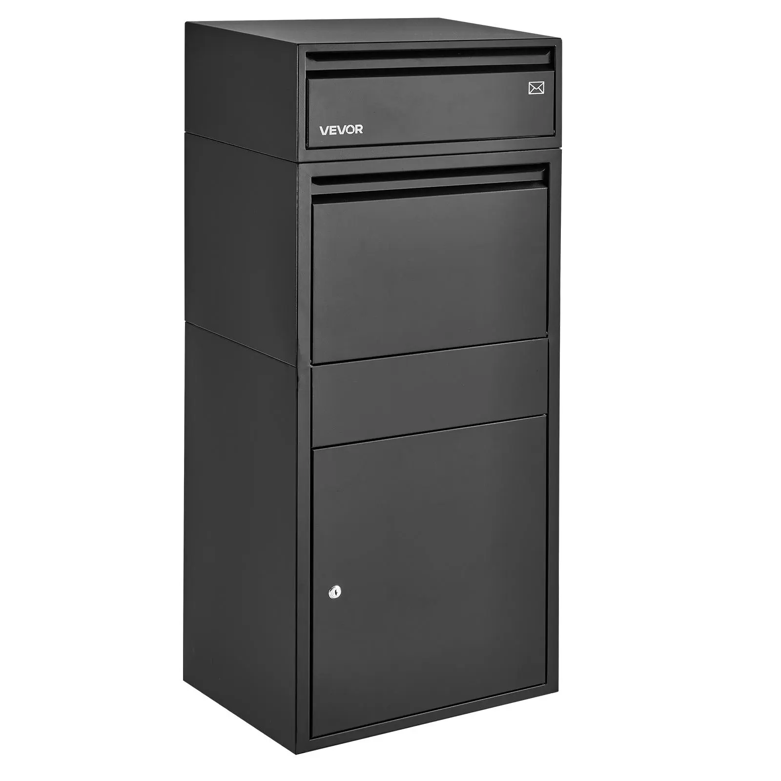 VEVOR Package Delivery Box for Outside 47.24 in Large Metal Parcel Drop Box, for Porch, Curbside & House Storage, Lockable Anti-Theft Waterproof Weatherproof, Thick Secure Mailbox for Outdoor, Black