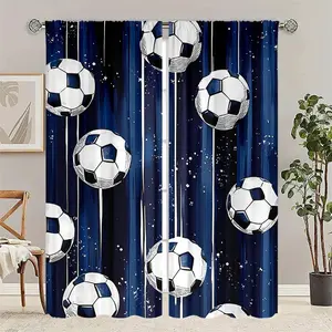 2 pcs of high-definition digital football pattern decorative curtains. Made of semi-transparent polyester material, resistant to fading. Washable by machine, hung with a pole bag. Suitable for bedroom and living room decoration, as well as home decorat