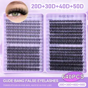 640pcs Large Capacity False Eyelashes, 20D+30D+40D+50D Styles, 8-16mm Lengths, Mixed Thickness, Dense D Curl, Non-Toxic, Versatile Use