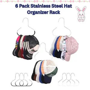 6 Pack Stainless Steel Hat Organizer Rack – New Style Hat Hangers for Closet, Premium Baseball Cap Organizer & Storage, Space Saving Cap Holder for 50 Hats, Belt, Scarf, Tie, Bra & Purse, Perfect Easter Gift Hanging