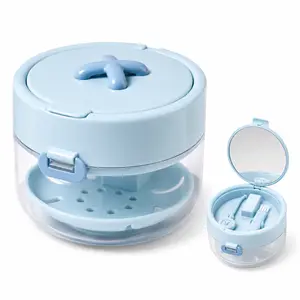 3-in-1 Retainer Case with Mirror and Cleaning Brush, Portable Retainer Case with Mirror, Aligner Storage Box with Drain Tray Remover Tool and Separate Compartments for Travel Daily Use