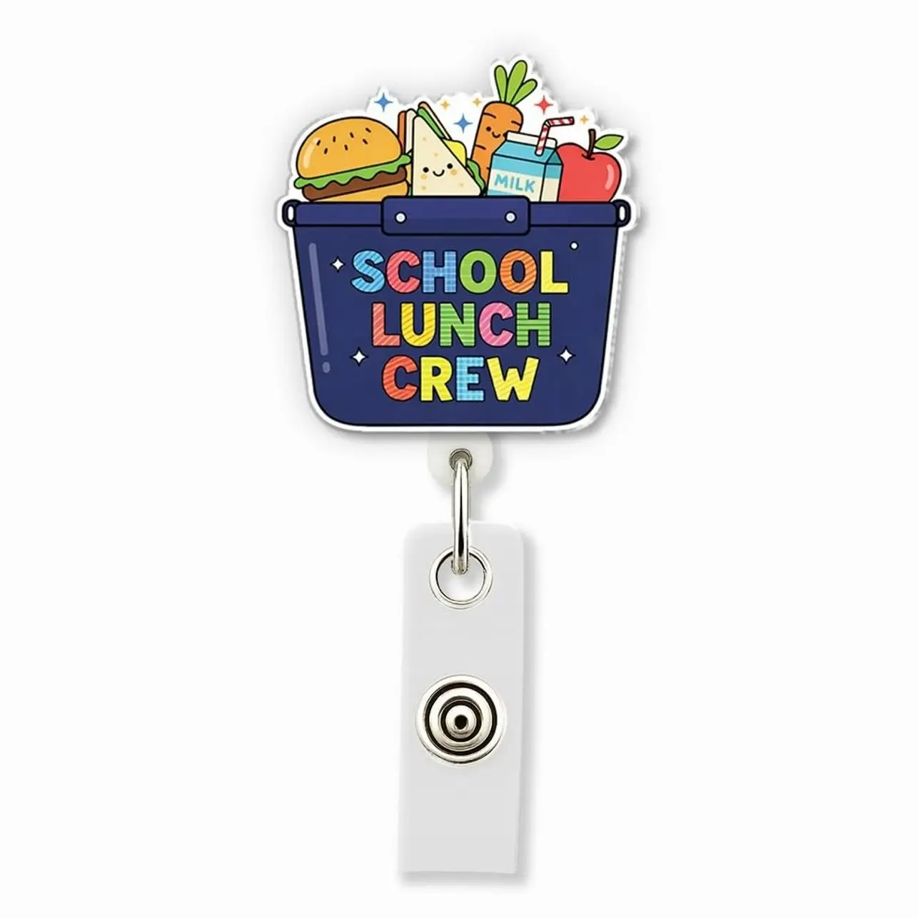 School Lunch Crew Cafeteria Crew Retractable Badge Reel, School Cafeteria Worker ID Holder, Lunch Lady Accessories Gift for Coworker 9F1
