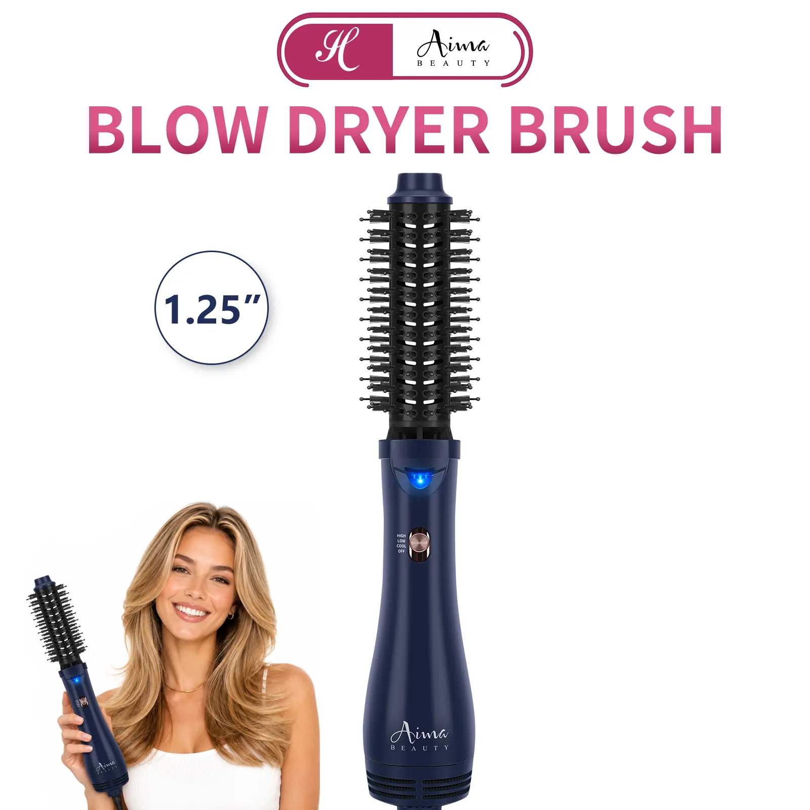 Aima Beauty Hair Dryer Brush,One-Step Negative Hair Styler, Hot Air Brush Hair Dryers Strightener& Curler for Smooth Frizz-Free Blowout,Dual Voltage Negative Ion Blowout Brush,Perfect Travel Gifts for Women Thermal Brush,Hair Curler Brush Comb