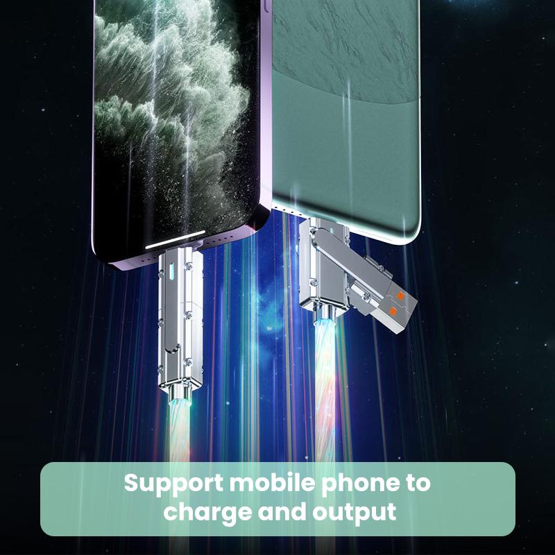 [Buy 1 get 2 free]2-in-1 240W RGB Flowing Light Fast Charging Cable, Zinc Alloy Rotatable Multi-Interface Cord, Compatible with iPhone Android, Luminous USB Type-C Lightning Charger