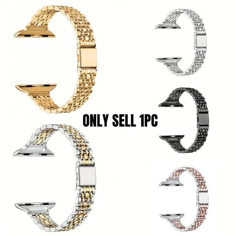 1Pcs Band for Apple Watch (Band Only) Stainless Steel iWatch Gold Silver S1-9 Ultra 2/3 SE With removal tool to adjust length, Smart Watch Straps, Smartwatch Accessories, Wearable Accessories Compatible with iWatch Series