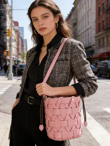 Women's Crossbody Bucket Bag, Genuine Leather Handwoven, Fashion Round Cylinder Shoulder Bag, Adjustable Strap, Large Capacity, Shoulder Commuter Bag