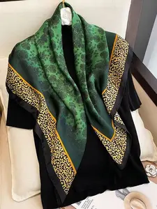 New Silk Scarf Women Leopard Printed Square Scarves 90*90cm Fashion Accessories Headscarves Sunscreen Beach Hijabs