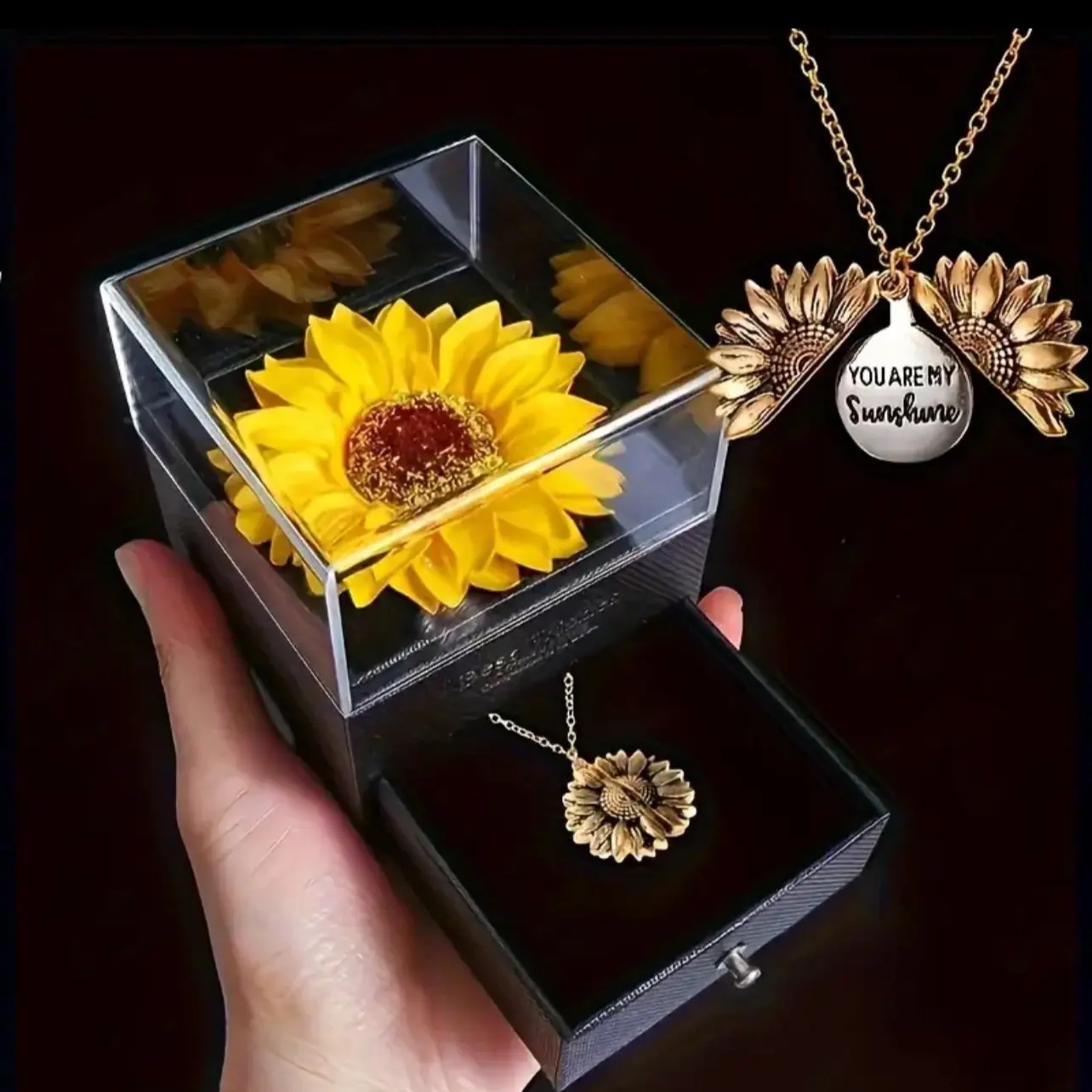 You Are My Sunshine Necklace Gift Box Set - Simulation Sunflower Gift Box with Necklace Set