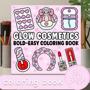 Adult Coloring Book, Glow Cosmetics, 24 Bold Designs, Perfect Size 7.9x7.9 Inches, Thick Paper, Original Hand-Drawn Art, Ideal Gift for Adults & Kids