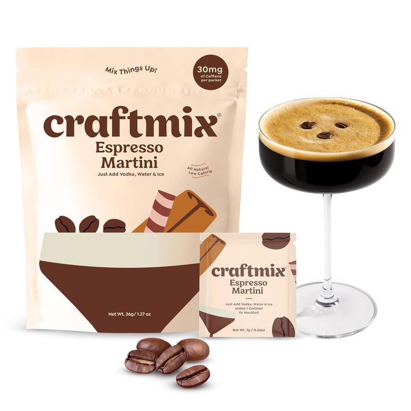 Craftmix Espresso Martini – Instant Espresso Cocktail & Mocktail Mix | Bold Coffee Flavor, 30mg Caffeine | Low Sugar, 25 Calories, Vegan & Gluten-Free (12 or 36 Pack)