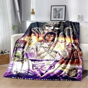 Michael Jackson Flannel Blanket King Of Pop Music Icon Retro 80s Aesthetic Soft Warm Throw For Gamer Room Decor Dorm Essential Bed Sofa Home Holiday Gift