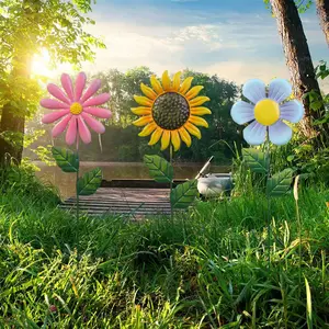 3pcs Iron Flower Stakes Decor, Metal Sunflower Stakes for Garden Yard Planter, Outdoor Decoration, Patio Decor, Flower Pots Bonsai Decoration