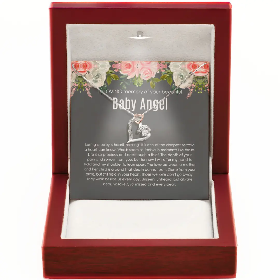 Miscarriage Sympathy Necklace - Angel Wing Jewelry, Forever in My Heart, Healing Gifts for Baby Loss and Grieving Mothers