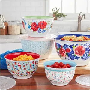 Heritage Floral Melamine Mixing Bowl Set, 10 Pieces Tableware Aesthetic