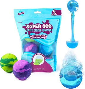 Tub Works Super Goo Bath Slime 'Surprise' Bath Bombs 6 Pack Stretchy Squishy Slime Soap Surprise Inside Sensory Fun Bath Bombs for Kids Non-Toxic & Kid-Friendly Blueberry - Grape