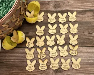 25 Wood Easter Token Coins for Kids, Egg Hunt Prizes - Plastic