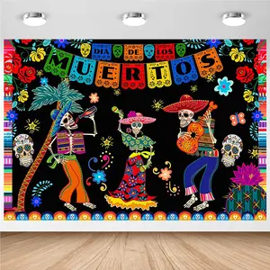 Colorful Day of The Dead Tapestry – Mexican Dia De Los Muertos Wall Hanging for Living Room, Bedroom, or Party Decor – Vibrant Fiesta Skull Art easy hang wall art