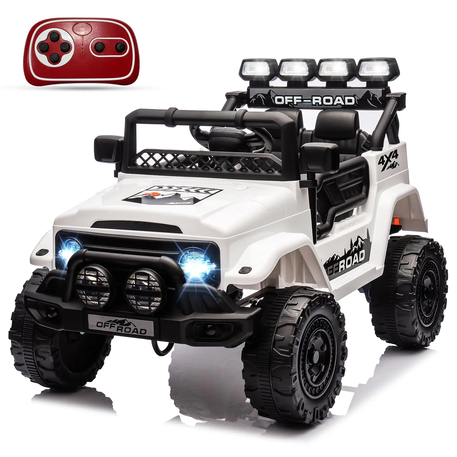 GARVEE Realistic 12V Electric Ride-On Truck for 3+ Yrs (37-96 Months) Olds - White, Kids Outdoor Play Toy, 5MPH Max Speed, Parent Control Remote Override, Steering Wheel, Accelerator Pedal, Treaded Tires, Music & Story Features