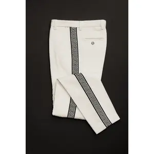 Prestige Greek Key Corduroy Pant (White/Black)