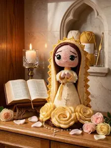 Handmade Amigurumi Virgin of Guadalupe in Gift Box, Crochet Our Lady of Guadalupe Doll, Catholic Baptism & First Communion Gif