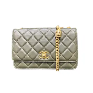 Pre-owned CHANEL leather Crossbody Bags Classic WOC with Adjustable Strap in Olive Green Quilted Lambskin with Gold Tone Hardware