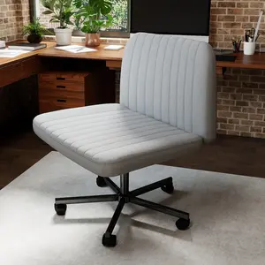 Criss Cross Chair, Extra Wide Armless Rolling Office Desk Chair with Wheels, Plus Size Viral Vanity Legged Chair, Bedroom Beige Ergonomic Mesh Desk