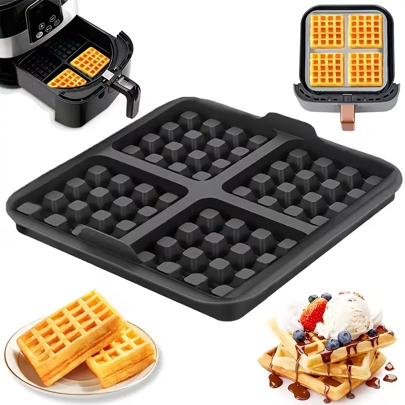 Square Waffle Mold Non-Stick Easy Release Pan for Most Air Fryers, Reusable Belgian Waffle Pancake Egg Molds, Dishwasher Safe Waffle Maker, Widespread Compatibility