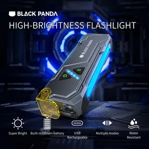 Black Panda All-in-One Handheld Lamp Lightweight USB Charging 7-Color Switchable for Vehicle Repair Night Commute Cycling Outdoor Camping