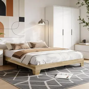 Garvee Queen Size Platform Bed Frame with Boho Wood Design, Noise-Free Slats, No Box Spring Needed, Sturdy Wooden Foundation, Nature-Inspired Bedroom Furniture, and Easy Assembly